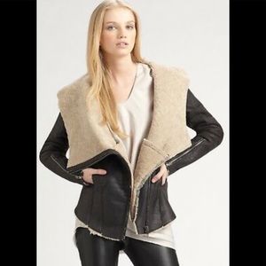 Helmut Lang Shearling Hooded Leather Coat Petite